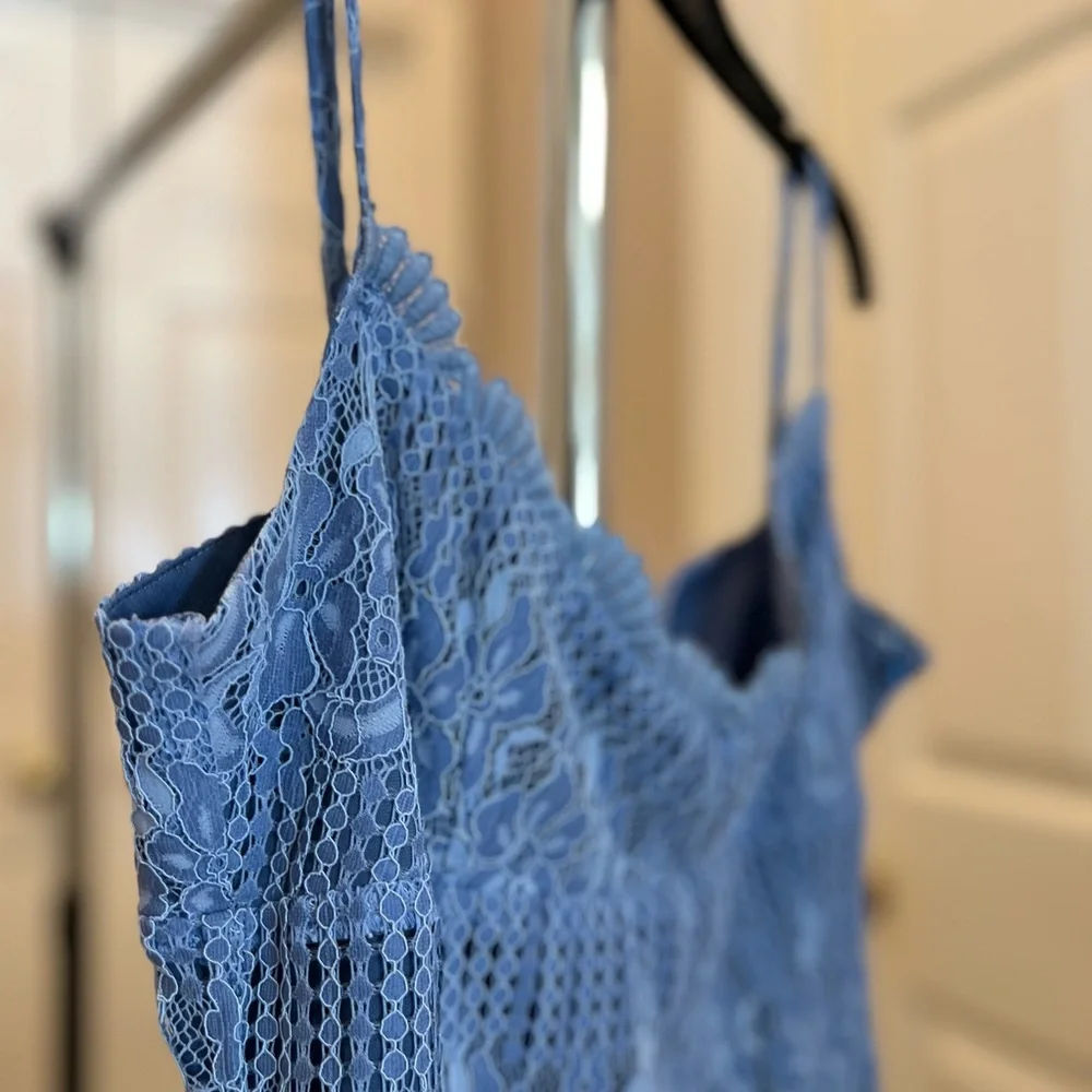 NSR Light Blue Crochet Maxi Dress with Scalloped Hem - Picture 6 of 9